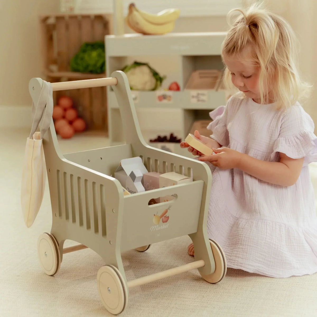 Houten winkelwagen - Groen